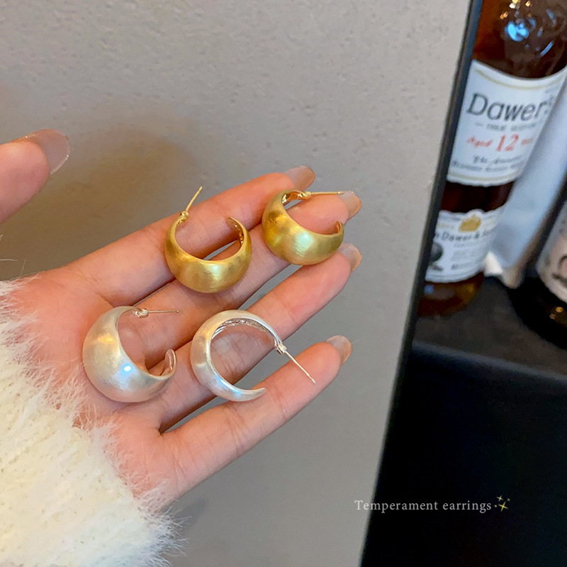 Metallic matte brushed circle earrings for women's autumn and winter, with a light luxury and high-end feel. Cold and stylish, trendy earrings full figure