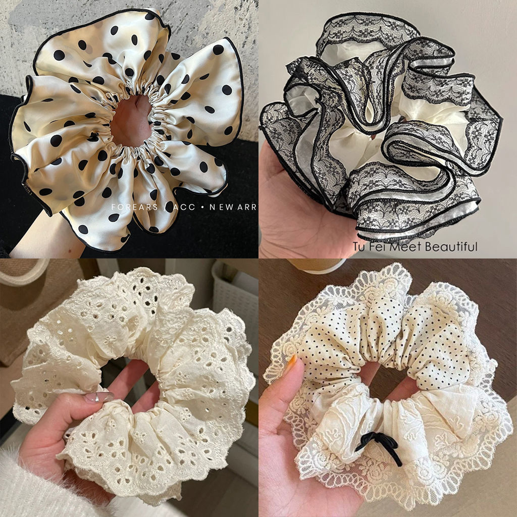 Elegant polka dot large intestine hair tie, versatile classic fabric hair band, 2025 bestseller, Chanel-style fashionable headwear full figure