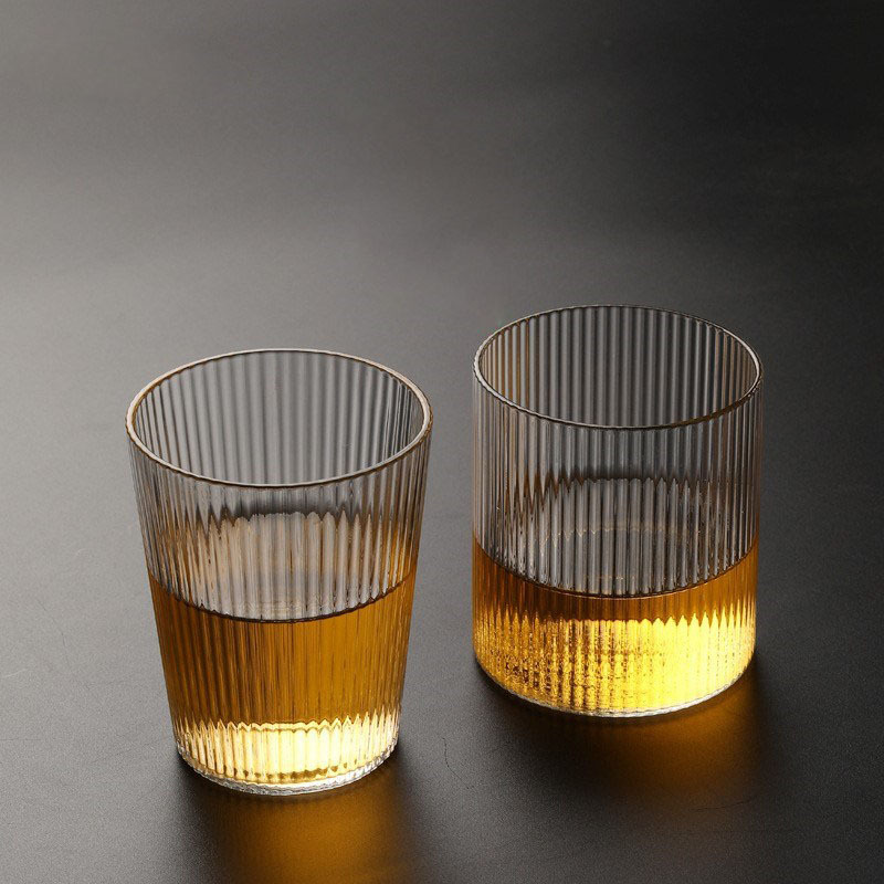 Fine-striped water cup, InS-style Japanese vertical pattern simple glass cup, home beer mug, coffee milk high borosilicate cup Specification drawing