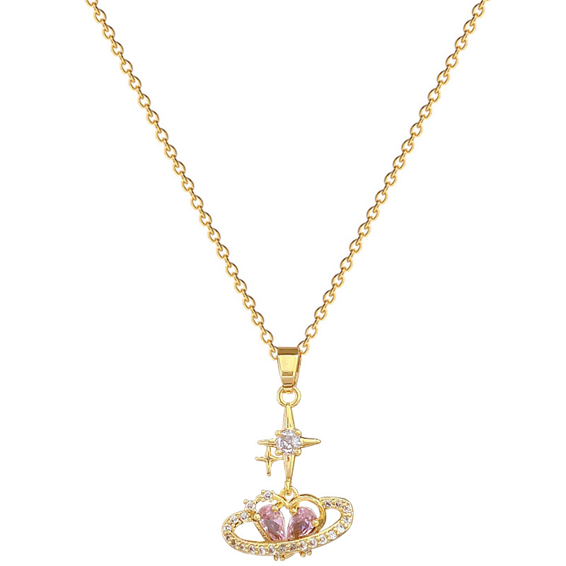 【 Titanium Steel 】 Heart-shaped starry Light Diamond, luxurious and elegant, full diamond necklace, versatile collarbone chain, titanium steel chain Item Picture
