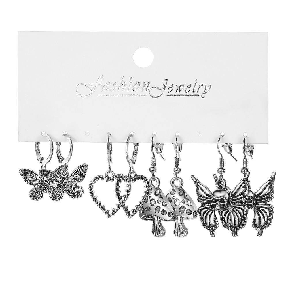 European and American Instagram heart-shaped butterfly earrings set for women, retro and creative snake-shaped sword mushroom earrings, Halloween earrings Item Picture