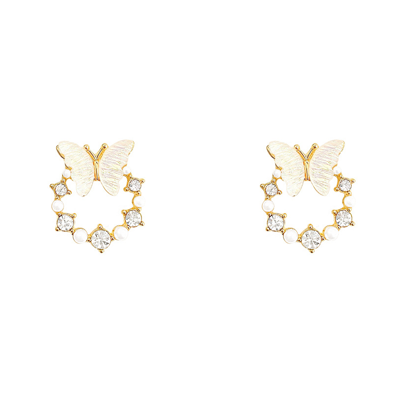 S925 Silver Needle Super ethereal gradient butterfly earrings, versatile and fresh pearl stud earrings wholesale Item Picture