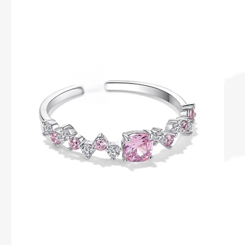 Sweet and cool style pink diamond zircon open ring for women, light luxury, niche design, high-end, simple, fashionable and individual index finger ring Item Picture