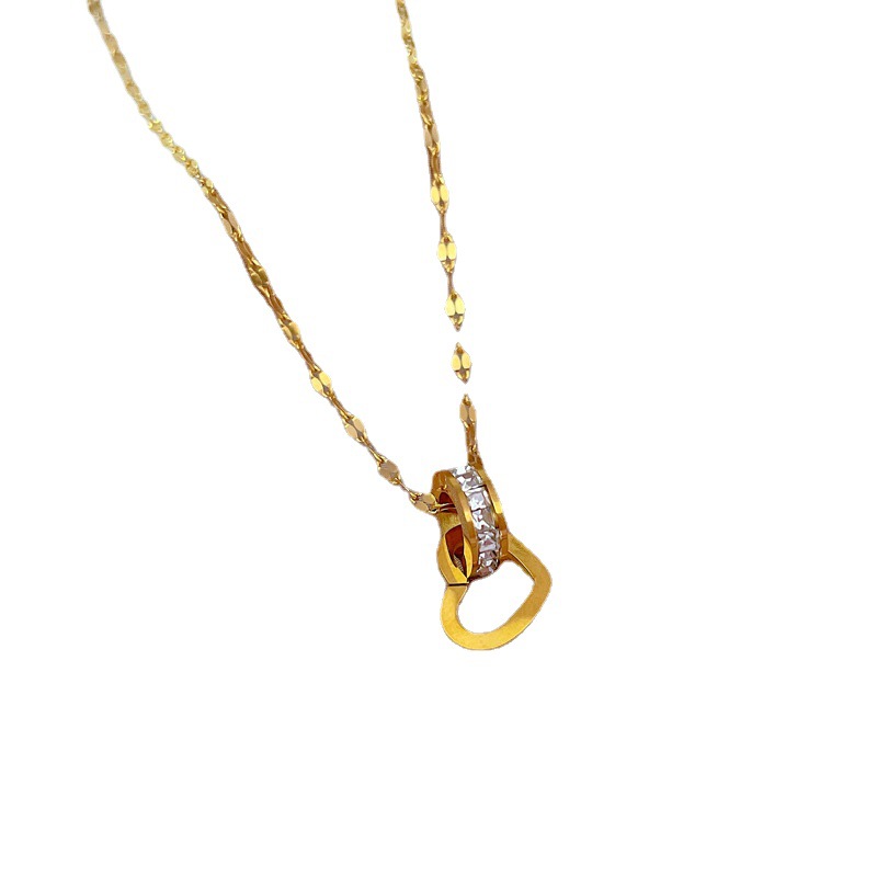 【 All-titanium Steel 】 Heart-shaped ring exquisite gold necklace inside the furnace, female Instagram influencer collarbone chain accessory Item Picture