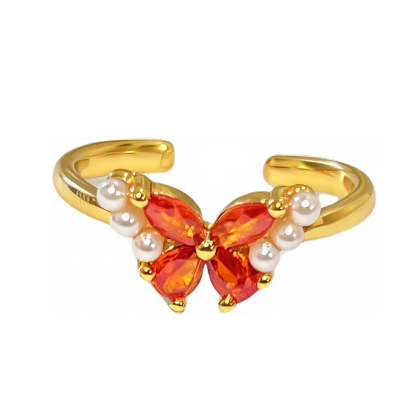 Luxurious and high-end design, colored gemstone and red diamond, Italian-style light luxury open ring, retro exquisite and versatile ring for women Item Picture