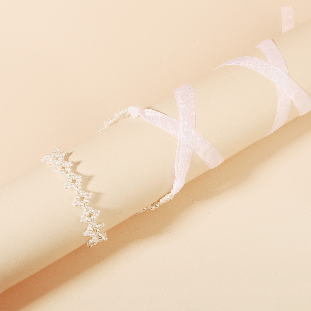 Sweet headwear, forest-style ethereal ribbon collarbone chain, niche design necklace internet-famous pearl hair band Application Scenario