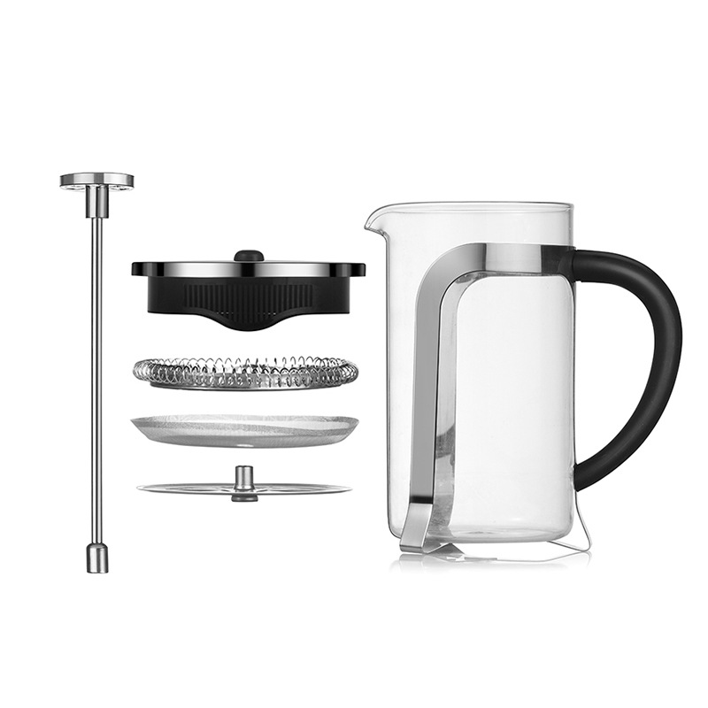 Household use press, high borosilicate glass French filter press, milk whisker, coffee maker, tea-water separator, and tea brewer Application Scenario