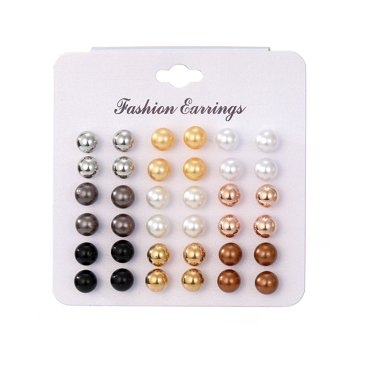 A popular cross-border fashion geometric colored round stud earring set from Europe and America, a simple commuting imitation pearl stud earring set for women, 18 pieces Item Picture