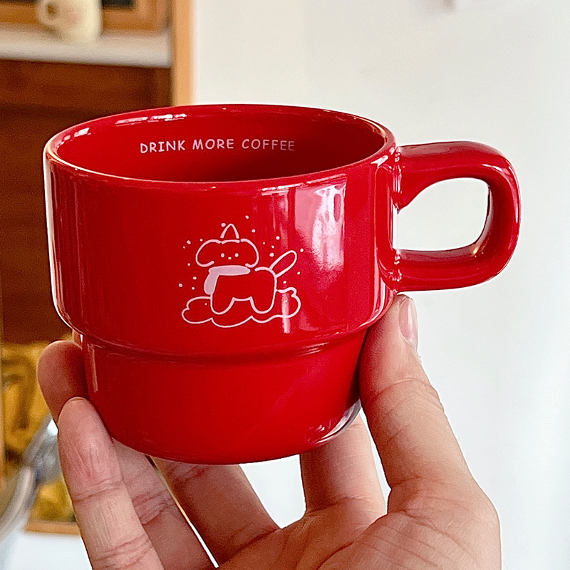 Bolimei Ins-style cute puppy ceramic cups, mugs, breakfast milk cups, couple coffee cups, gift water cups details Picture