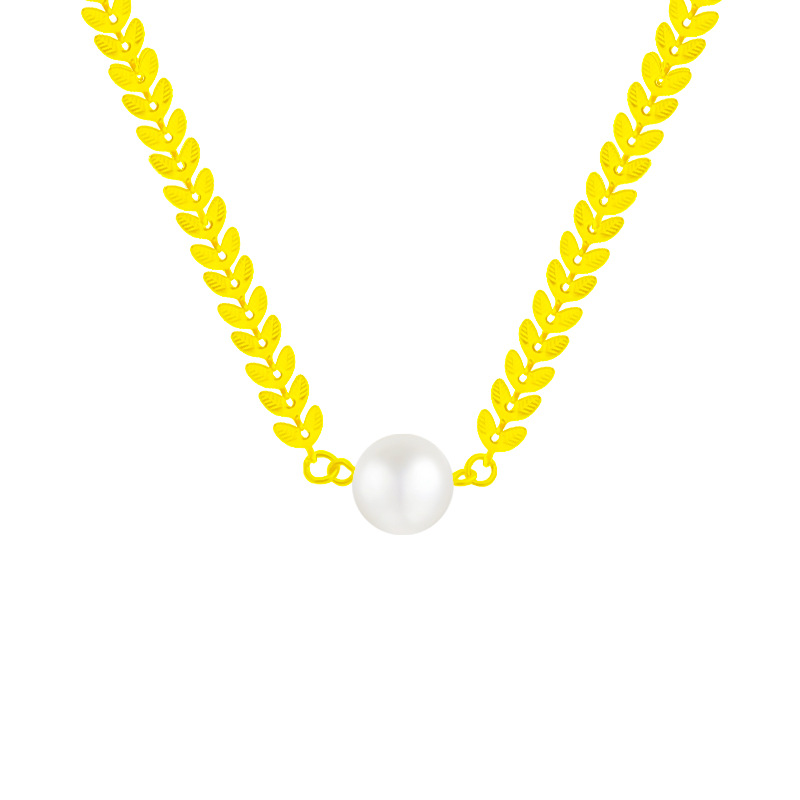 Fashionable French Baroque pearl necklace, high-end design sense, versatile collarbone chain, popular and niche wheat ear neck chain for women Item Picture