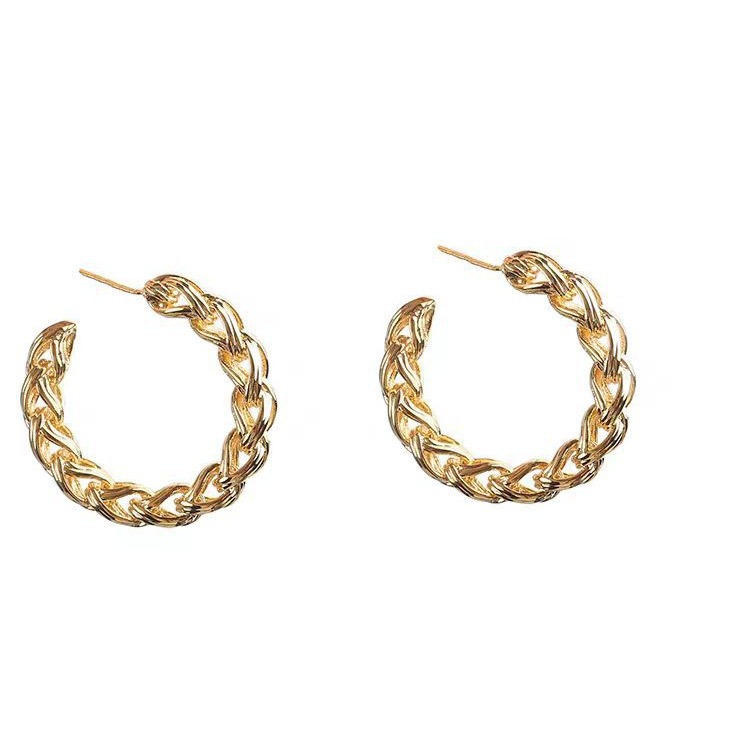 European and American InS-style simple wheat ear and twist woven hollowed-out earrings, C-shaped ring earrings, niche design sense ear rings for women Item Picture
