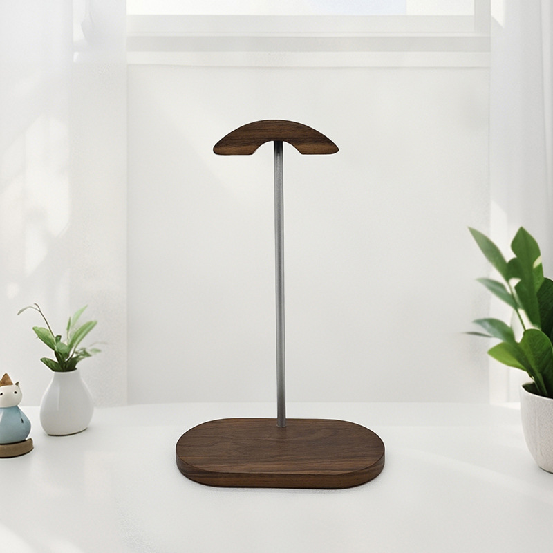 Solid wood headphone stand, desktop storage, aluminum alloy hanger, over-ear headphone hanger, wooden gaming headphone display stand Specification drawing