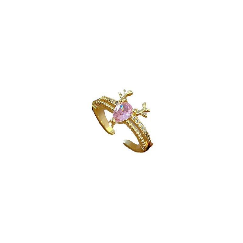 【 Real Gold 】 A Deer with You Full Diamond ring with adjustable opening, simple Japanese-style ring couple rings Item Picture