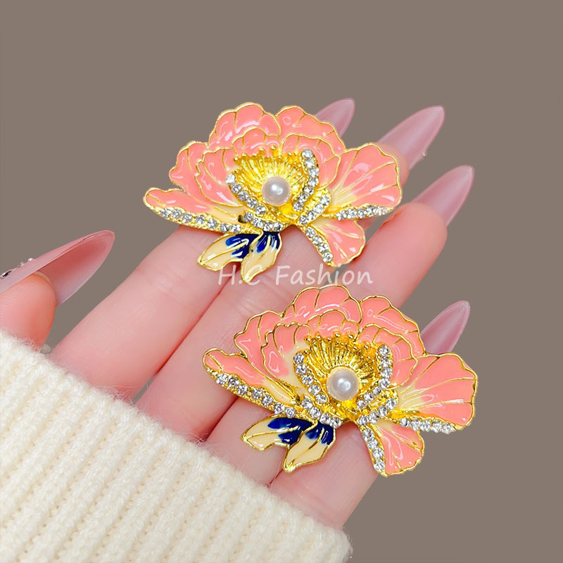 New Chinese-style peony flower brooch, high-end women's brooch pin, enamel high-end suit accessory pin, overcoat decoration full figure