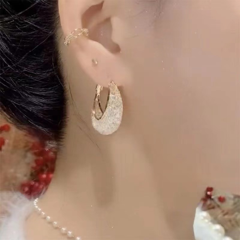 Light luxury gold wire mesh crystal teardrop ear ring earrings, feminine charm, individuality, versatile ear buckle design, ring earrings Specification drawing
