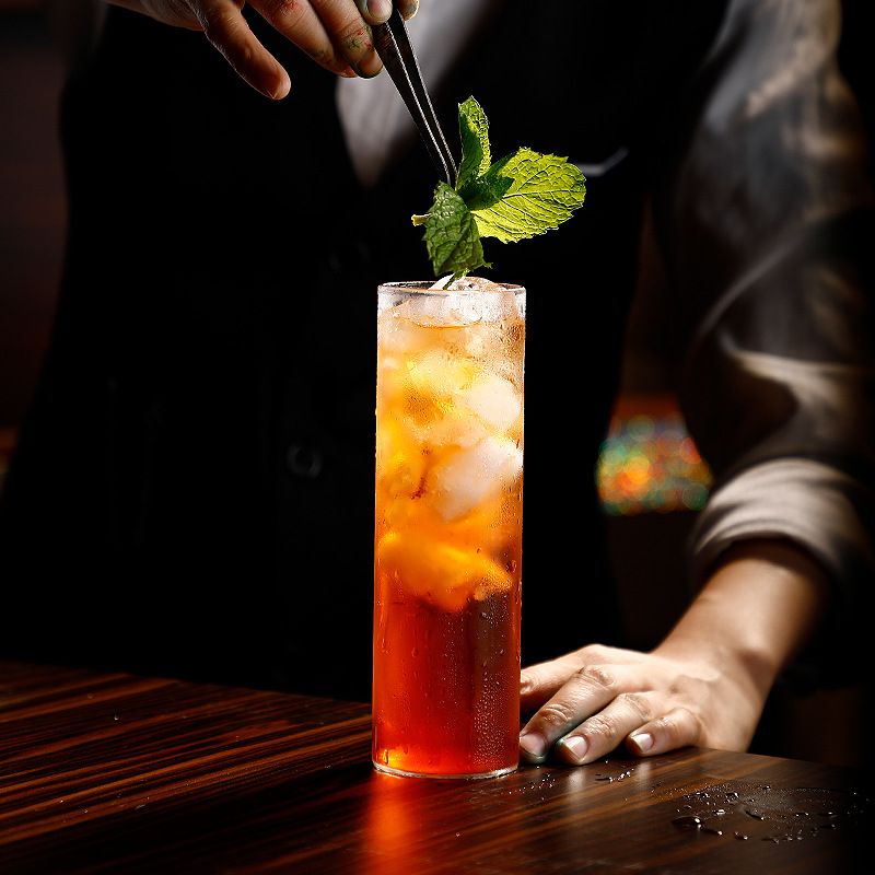 Transparent, thin and straight glass cocktail cups, simple long drinking cups, Colin cups, juice cups, extended straight water cups Specification drawing