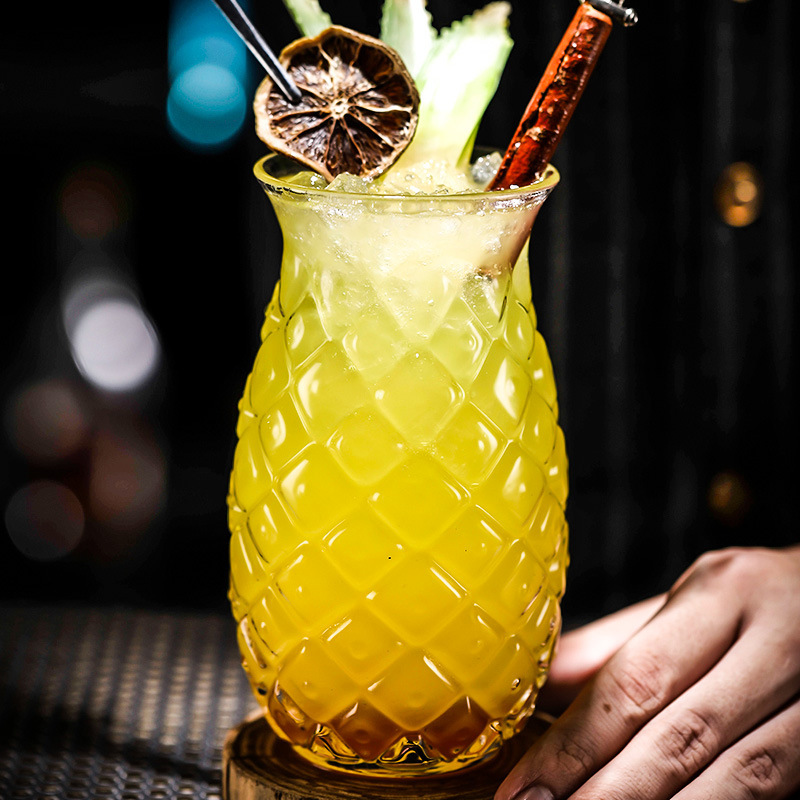 Bar water cups, popular pineapple single-layer creative embossed cocktail cups, juice cups, glass cups, mini cocktails Specification drawing