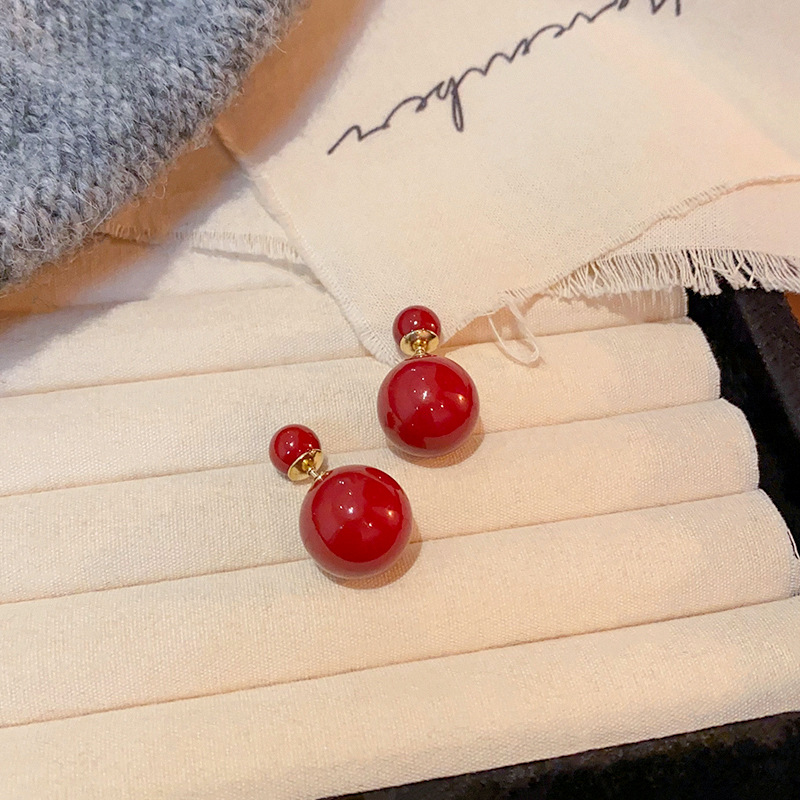 Ankela red bean stud earrings for women, a new bestsellers in 2025, exude a high-end feel and are versatile, retro and elegant earrings Specification drawing