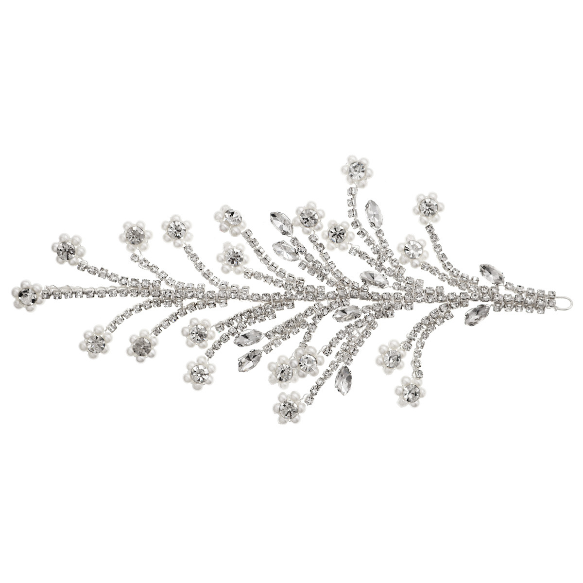 European and American bride headwear, wedding performance, leaf-shaped updo hair accessory, fashionable pearl patchwork full diamond side hair band Item Picture