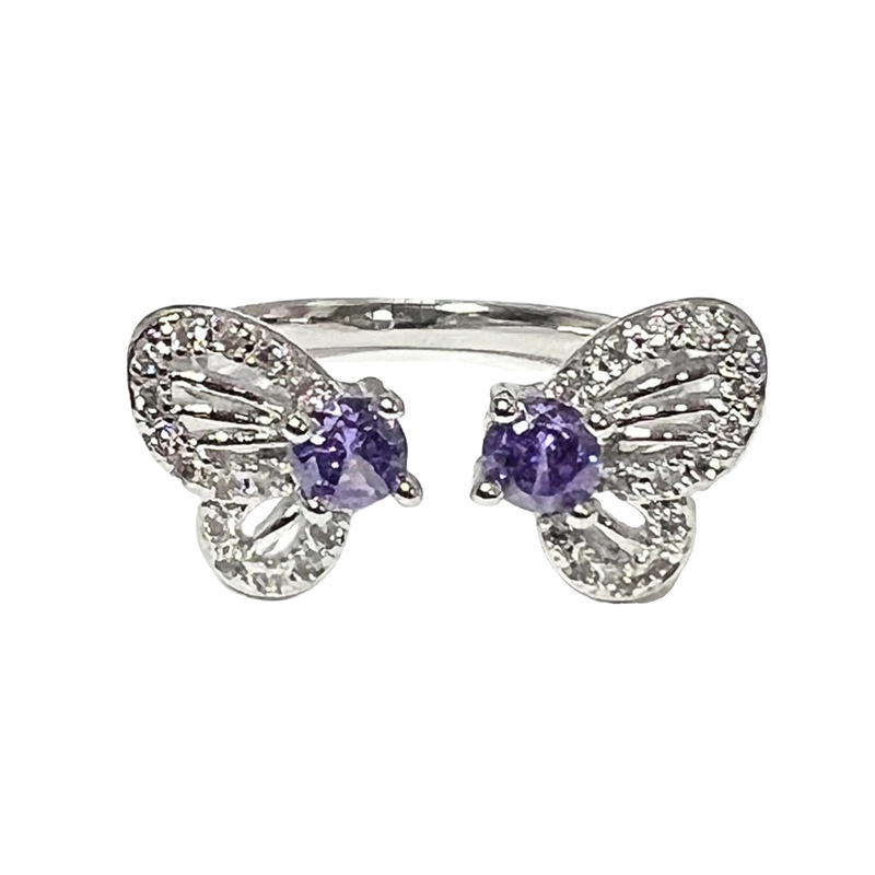 The unique and light luxury autumn and winter atmosphere: purple diamond butterfly geometric opening ring for women on Instagram, cold style, sweet and cool ring trend Item Picture