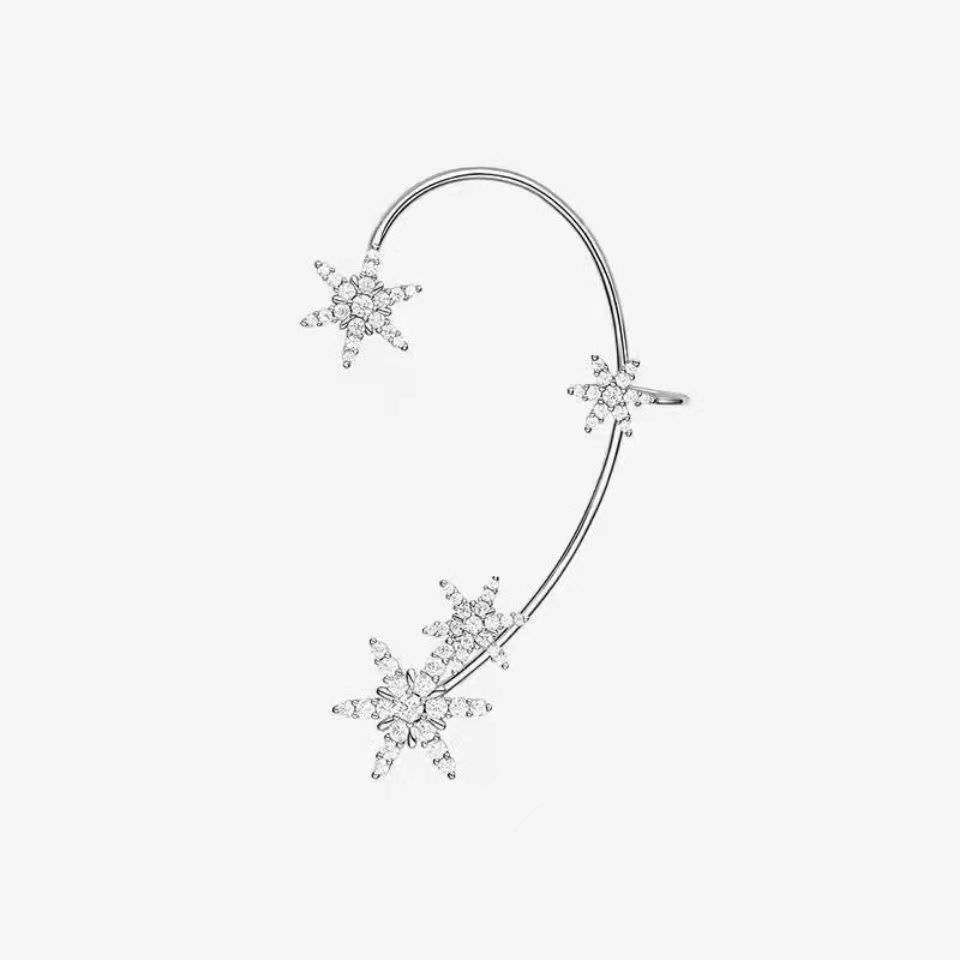 Light luxury high-end sparkling diamond snowflake ear pendants for women, trendy Korean style on Instagram, elegant and fashionable, super fairy-like, no ear holes, ear clips and earrings Item Picture