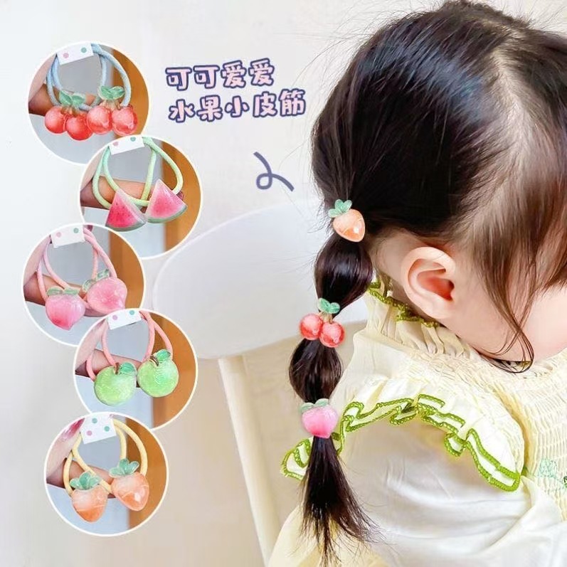 Summer cute fruit hair bands, high-elasticity rubber bands, baby girls' hair ties that won't damage children's little girls' hair ties details Picture