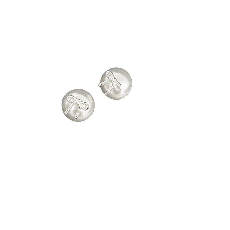 Light luxury pearl bow stud earrings for women, French retro sweet earrings, ins niche design, high-end earrings Item Picture