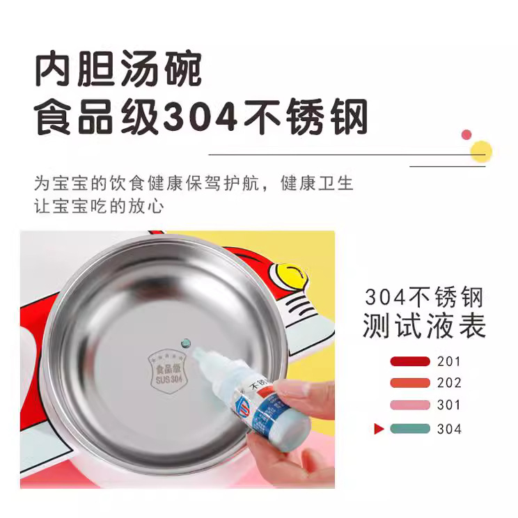 304 stainless steel children's car dinner plate, baby food tableware, compartments, kindergarten cartoon rice bowl gift set Specification drawing