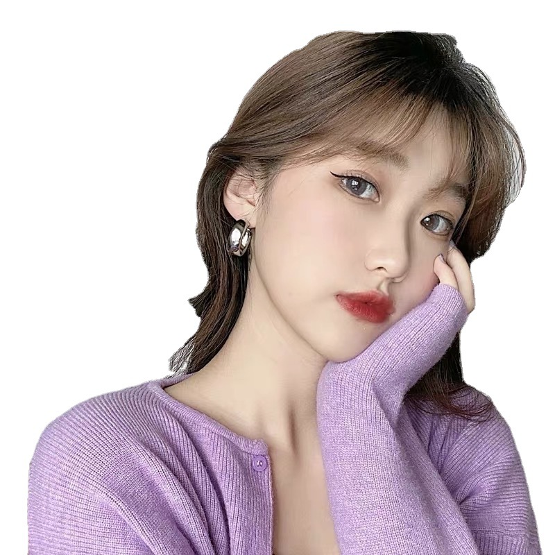 Korean metal geometric circle minimalist smooth large circle earrings, individual hot girl exaggerated small European and American ear ring earrings Item Picture