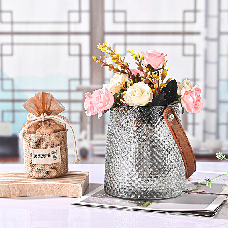 ins Nordic-style handle vase, new Douyin large-mouth vase, hydroponic glass vase for home decoration Specification drawing