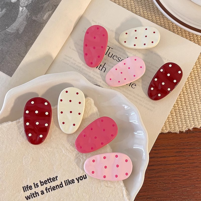 Korean polka dot hair clips for a sweet and cute girl, bangs clip on the forehead, Angolan red hair accessory, side clip full figure