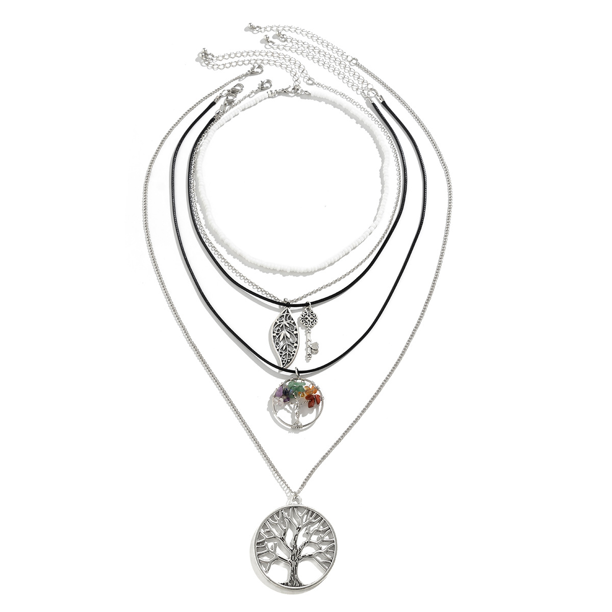 European and American cross-border new Chinese-style retro life tree set necklace, versatile women's wish tree Haraju-style peace pendant necklace Item Picture