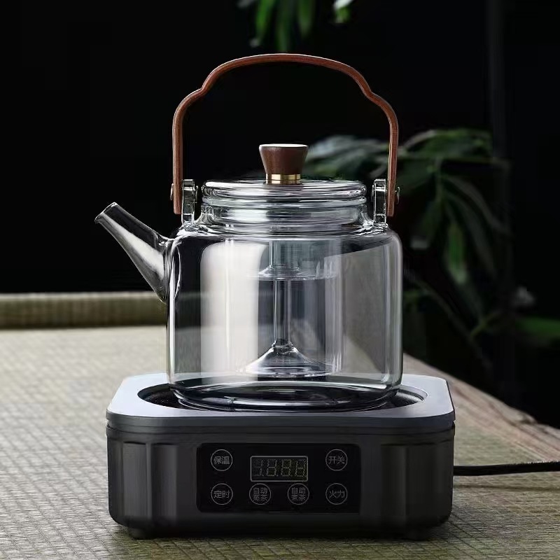Smoke-gray handle teapot, high borosilicate heat-resistant glass teapot, handle teapot, large capacity household tea brewing teapot full figure