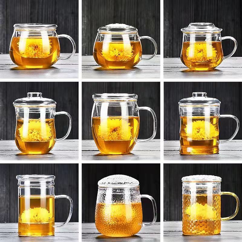 Office tea cups, glass cups, filter tea cups, household cups with LIDS and straps to separate tea from water, men's and women's office transparent water cups full figure
