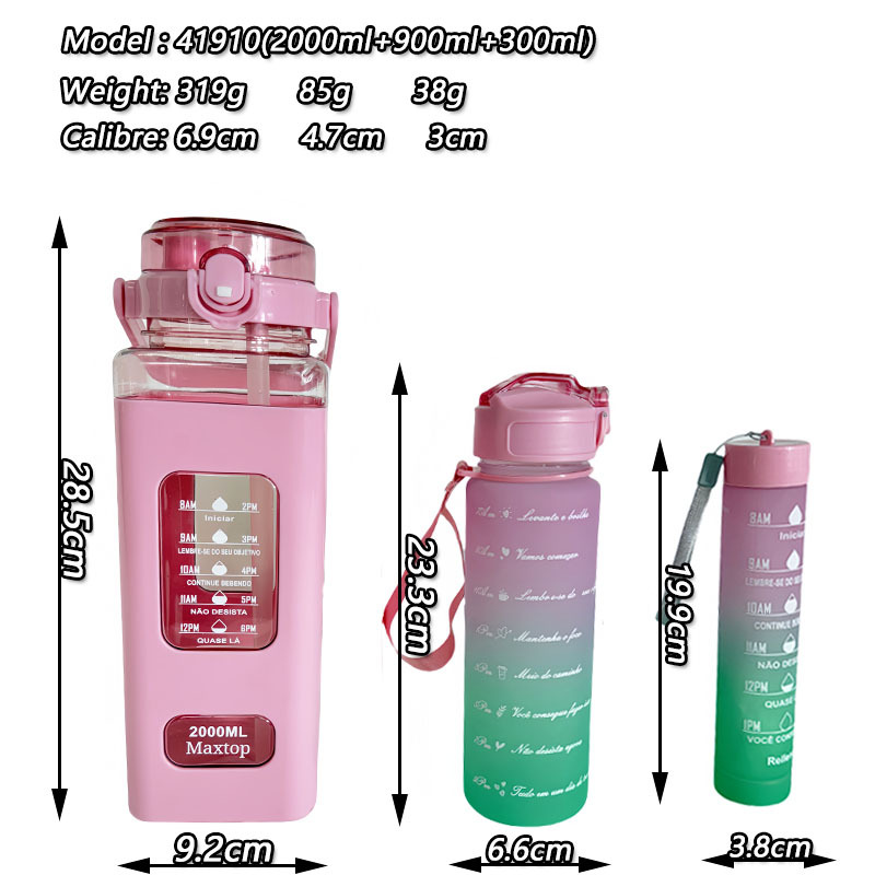 Wholesale large-capacity gradient color plastic cup three-piece set, portable outdoor sports water bottle set, square water cup Application Scenario