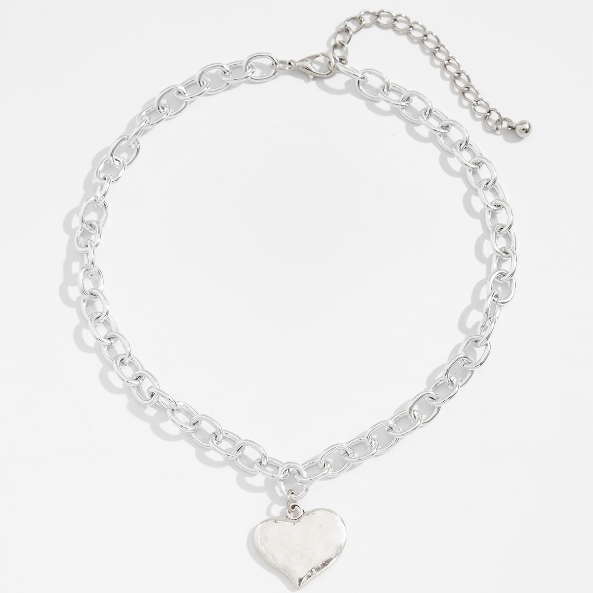 European and American cross-border jewelry, ins style heart pendant collarbone chain set, fashionable metal photosensitive surface necklace Item Picture