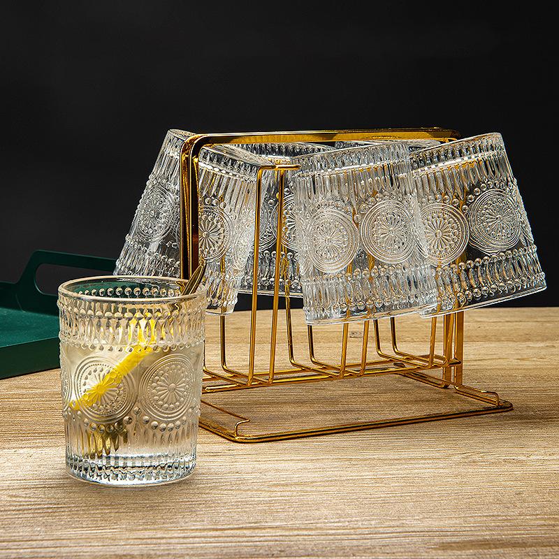 Glass water cup upside-down rack, creative cup storage rack with tray, cup and plate, golden iron elk cup rack wholesale details Picture