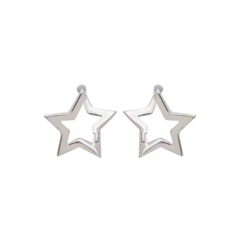 Silver hollowed-out five-pointed star earrings for women, 2025 new niche design, simple earrings, fashionable and elegant, versatile earrings Item Picture