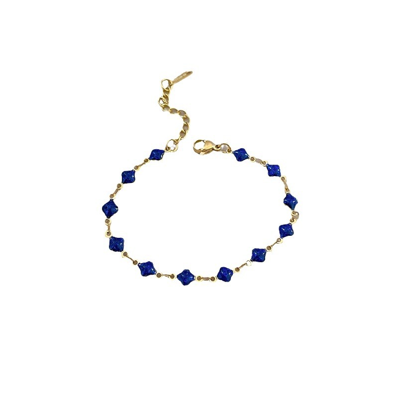 【 All-titanium Steel 】 Dongdaemun Minimalist style clover blue chain bracelet, a retro best friend of a female Internet celebrity Item Picture