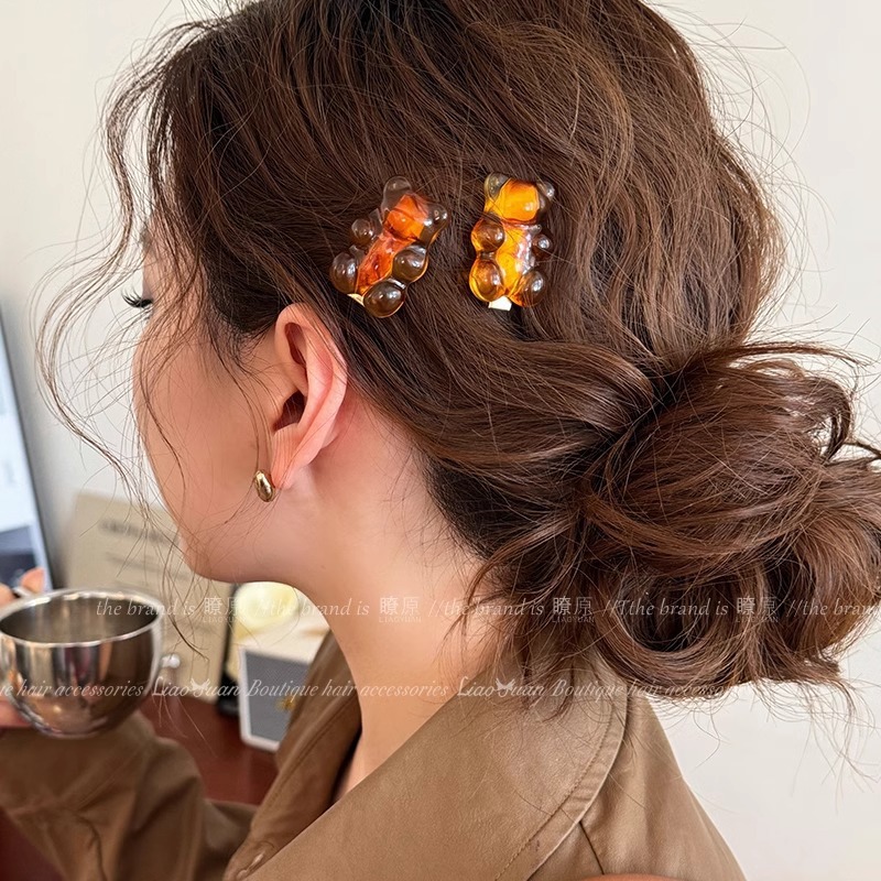 Korean juice bear pair of bangs clip headwear and hair clips, new high-end side duckbill clips and cute hair accessories for women Specification drawing