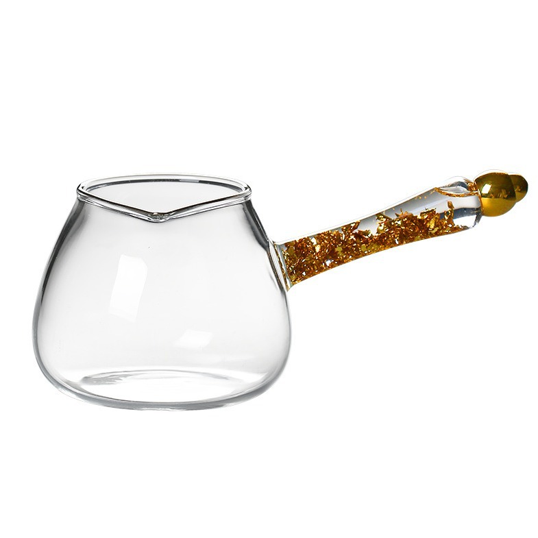High borosilicate glass side handle, public cup, gold foil fair cup, hidden gold handle, hammer-patterned Gongfu tea set, tea distribution set, public cup Item Picture