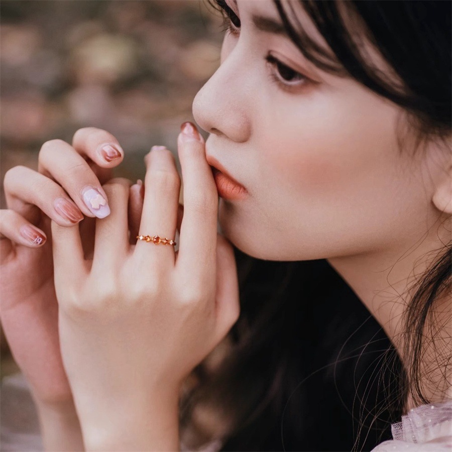 Japanese-style orange garnet ring for women, a niche retro, light luxury and high-end look, versatile gemstone open ring Specification drawing
