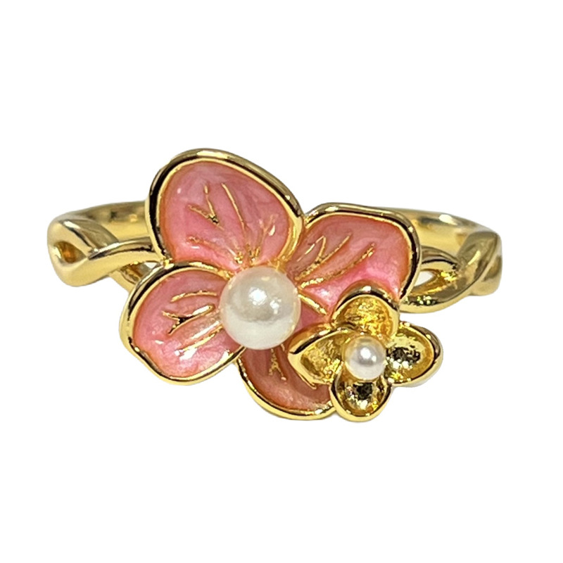 A sweet pink drip glaze open-top ring with a girlish heart, a versatile flower butterfly ring that brightens the skin and is a niche, cold style ring Item Picture