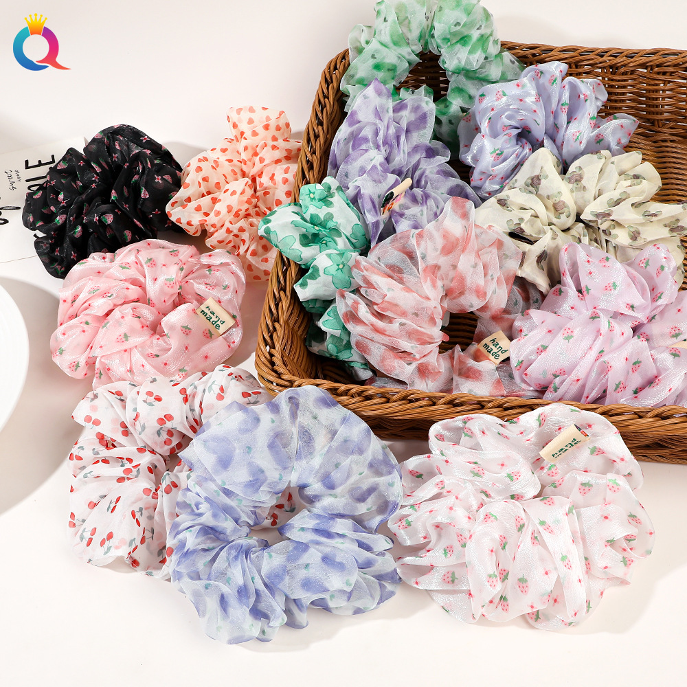 Qiyue Super Large Snow Spun yarn Large Intestine Hair Ring, high-end style hair tie, hair tie, leather band large Intestine Hair ring wholesale Specification drawing