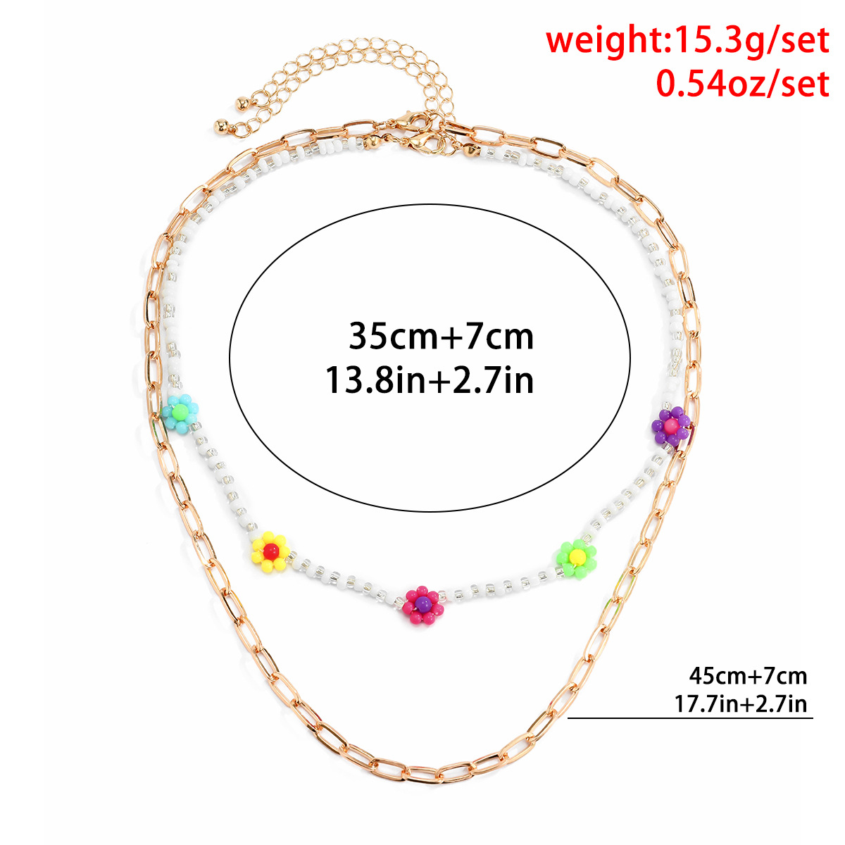 European and American cross-border jewelry creative mixed color rice bead contrasting color small Daisy necklace, retro geometric metal chain necklace Application Scenario