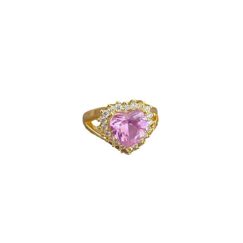 【 Real Gold 】 Heart-shaped pink wedding ring with adjustable opening, simple jewelry, Japanese-style ring couple rings Item Picture