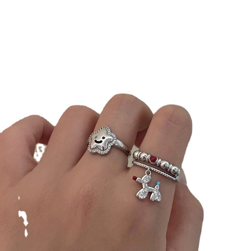 A niche cloud balloon dog open-mouth ring with a feminine personality and a high-end feel, featuring an INS style and a light luxury design. It's a cute food ring Item Picture