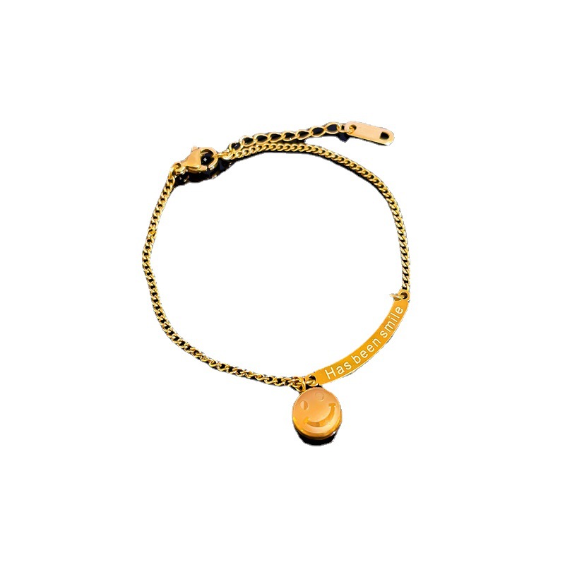 【 All-titanium Steel 】 Smiley face letter round bead style lucky minimalist chain bracelet female Internet celebrity retro best friend Item Picture