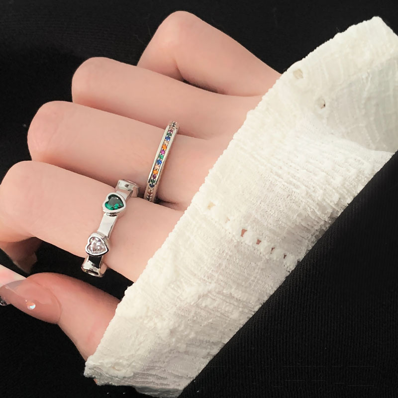 ins Cold and elegant, light luxury, colorful heart-shaped zircon open ring, a niche design for women, with a unique and versatile style details Picture