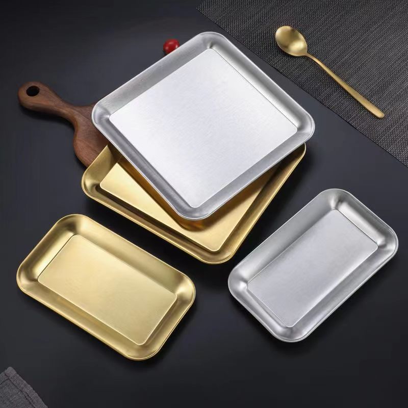 Thickened 304 stainless steel square plate, Korean dim sum barbecue plate, barbecue plate, outdoor camping vegetable plate, flat base plate details Picture